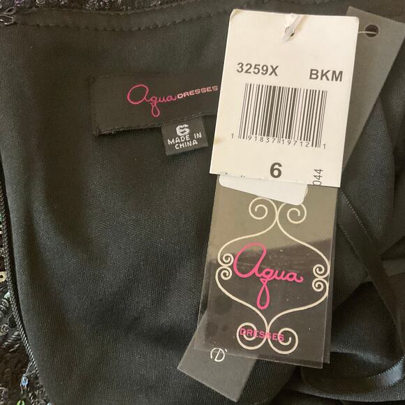 Black Sequined Cocktail Dress Size 6 Sleeveless Midi Sheath by AQUA - Picture 8 of 12